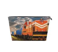 Freight Train Printed Leather Travel Toiletry Makeup Bag with Silver Zipper for Women on the Go
