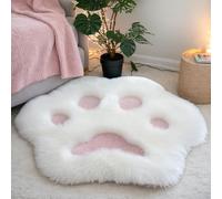 Freiwncr Cat Paw Rug White 24x24 Inch Shaggy Cute Rug Non-Slip Skin-Friendly Breathable Polyester Cat Room Decor for Living Room, Bedroom Paw
