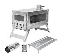 FreiZelt Wood Portable Stove, Titanium 38.5 cm Compact Camping Stove with 3 m Chimney Tube, Secondary Combustion for Tents and Shelters