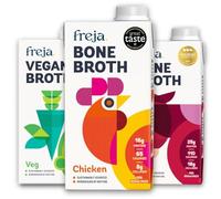 Freja Discovery Bone Broth Pack | Sipping Broth Selection | Beef, Chicken & Vegetable | Premium Liquid Broth | Low Calorie | High Protein & Collagen | Not from Concentrate, Powder or Cubes | 3 x 500ml