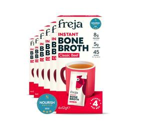 Freja Instant Beef Bone Broth | Beef | 100% Natural | Rich in Collagen, Protein & Amino Acids | Dairy & Gluten Free, 6 boxes (4 x 12g Sachets Per Box)