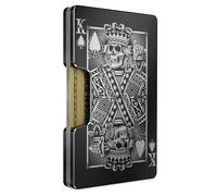 Freja Svendsen The Blade Minimalist Aluminum Wallet for Men, Ultra Slim Metal RFID Blocking Card Holder and Money Clip, Lightweight, Durable Case with Laser Engraved Design, Skull King, Modern