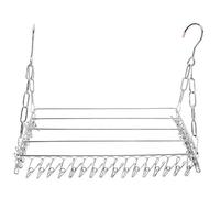 FRELEAN Stainless Steel Drying Rack with 36 Clips | Sturdy Socks & Underwear Organizer | Adjustable Laundry Hanger for Balcony/Glass Panels/Guardrail | 40cm Foldable Design