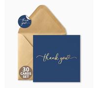 Frelimiu 30 Pack Thank You Cards Multipack with Envelopes & Stickers | Blank Note Cards, Cards with Stickers, Weddings, Teachers, Business Gifts, Navy Blue Design, Premium Gold Foil
