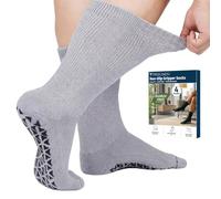 Frelimiu Diabetic Crew Socks with Grippers for Men-4 Pairs Bamboo Viscose Hospital Grip Socks,Non Skid Socks for Men,Non Binding Loose Fit for Edema Neuropathy Elderly,11-14