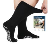 Frelimiu Diabetic Crew Socks with Grippers for Men-4 Pairs Bamboo Viscose Hospital Grip Socks,Non Skid Socks for Men,Non Binding Loose Fit for Edema Neuropathy Elderly,7-10