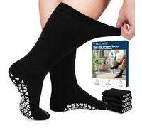 Frelimiu Diabetic Crew Socks with Grippers for Men-4 Pairs Bamboo Viscose Hospital Grip Socks,Non Skid Socks for Men,Non Binding Loose Fit for Edema Neuropathy Elderly,11-14
