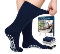 Frelimiu Diabetic Crew Socks with Grippers for Men-4 Pairs Bamboo Viscose Hospital Grip Socks,Non Skid Socks for Men,Non Binding Loose Fit for Edema Neuropathy Elderly,7-10