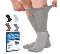 Frelimiu Diabetic Socks for Men, Seamless Crew Socks with Non Binding,Soft Cushioned Sole Sock with Loose Top, Diabetes Socks Men for Neuropathy, lymphedema, Edema, Swollen Feet,4 Pairs,11-15(XL)