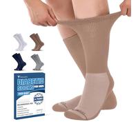 Frelimiu Diabetic Socks for Men, Seamless Crew Socks with Non Binding,Soft Cushioned Sole Sock with Loose Top, Diabetes Socks Men for Neuropathy, lymphedema, Edema, Swollen Feet,4 Pairs,7-11(L)