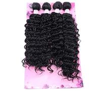 FRELYN Deep Wave Bundles Curly Synthetic Hair Weave Bundles Black Color 16 18 18 20 Inches 4 Pieces/Pack High Temperature Heat Resistant Soft and Natural