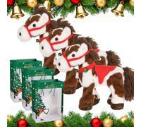 Frenaki Spotted Electric Plush Horse, Interactive Walking Pony with Joyful Neighing Sound, Christmas Spotted Animated Horse, Cute Plush Toy with Soft Adorable Red Saddle and a Green Bell (3pcs)