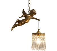 French All-Copper Angel Chandelier E27 1 Light Luxury Brass Crystal Decoration Hanging Light Bar Cafe Bar Bedroom Porch Hanging Lamp,Led Ceiling Pendant Lamp Made in China