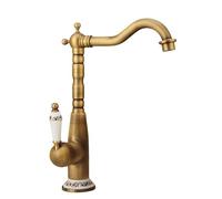 French All-Copper Gold countertop Basin Kitchen hot and Cold Water Sink Faucet, Antique Ceramic high