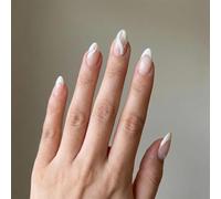 French Almond Artificial Nail Tips With Abstract Swirl And Pearl Details - Short Press On Nails Set Glossy Finish For Women Easy Application Elegant Manicure Special Occasions