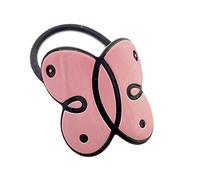 French Amie Butterfly Pink with Black Rim 1 3/4” Celluloid Handmade Ponytail Elastic Hair Tie for Women and Girls