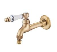 French Antique All-Copper 4-Point Washing Machine Faucet One-in, Two-Out Dual-Purpose 6-Point Quick-Open Single Cold Faucet, Blue and White Porcelain Long, 4-Point Washing Machine Faucet