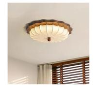 French Antique Style Fabric Bedroom Ceiling Light Retro Walnut Wood Grain high-end Atmosphere Study(Dimmable,D48H12cm)