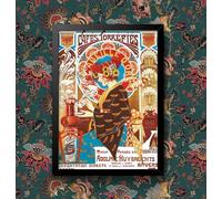 French Art Nouveau Vintage Illustration Coffee Wall Art Photo Picture Print Poster (A4 Framed - Black Frame)