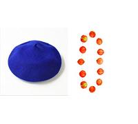 French Beret Fancy Dress Costume Set & Red Onion Necklace Garland World Book Day (BLUE BERET & ONION)