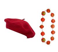 French Beret Fancy Dress Costume Set & Red Onion Necklace Garland World Book Day (Red BERET & ONION)