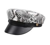 French Beret Hat Leopard Print Snakeskin Rivet Newsboy Cap PU Leather Painter Baker Gatsby Cabbie Hat for Women, Black & White Snakeskin, One Size