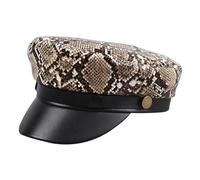 French Beret Hat Leopard Print Snakeskin Rivet Newsboy Cap PU Leather Painter Baker Gatsby Cabbie Hat for Women, Khaki Snakeskin, One Size