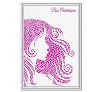 French Birthday Cards - Bon Anniversaire - Happy Birthday Greeting in French language - Pink Heart Silhouette design - Unusual Creative Wishes - Blank inside to write own message