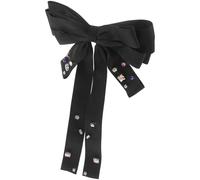 French Bow Hair Clip, Black Fabric 25.2x16x3.6cm | Elegant Chic Style, Easy to Use, for Half-Up Styles, Buns, Prom and Special Events