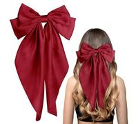 French Bow Hair Clip - Red Satin Silky Bows, Long Ribbon for Women & Girls