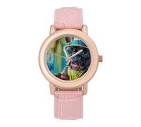 French Bull Dog in Summer Fashion Women's Watch Easy Reader Novelty Slim Quartz Casual Dress Wrist Watches