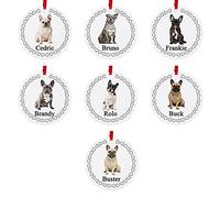 French Bull Dog Personalised Round Shaped Personalised Christmas Tree Bauble - With the name of your choice - 7 Different Designs Available at Customisation Point