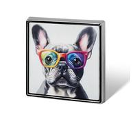 French Bull Dog with Glasses Elegant Square Brooch Pins Buttons Badges No Sew Lapel For Any Occasion