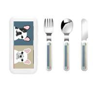 French Bulldog (1) Three-Piece Set of Children's Cutlery-Safe and Durable Plastic Pp+430 Stainless Steel, Suitable for Kindergartens, Picnics, Birthday Parties and Other Scenes.