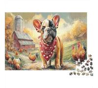French Bulldog 1000 Piece Jigsaw As A Rustic Farmyard for Family Weekend Activity Participants Stress Relief Unique Pattern 52x38cm/1000pcs