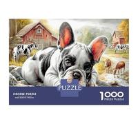 French Bulldog 1000 Piece Puzzle Rustic Farm Home Decor Senior Leisure Enthusiasts Brain Training Retirement Gift for Grandparents 52x38cm/1000pcs