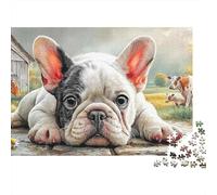 French Bulldog 1000 Pieces Jigsaw Puzzles Adults Bulldog Farm Cows Cute Premium Thick Sturdy Vibrant Challenging Hard Stress Relief 52x38cm/1000pcs