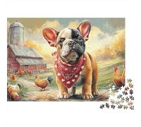 French Bulldog 1000 Pieces Smooth Edge Finish Farm Bulldog Frameable Puzzle Rainy Day Activity Home Decor Vintage Inspired Zero-gap Fit 70x50cm/1000pcs
