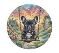 French Bulldog 120 Piece Circular Puzzle Cute Pet Animals Animal Shape Premium Challenging Puzzle Decorative Finish Home Decor Gift Idea Relaxing Activity 120 PCS