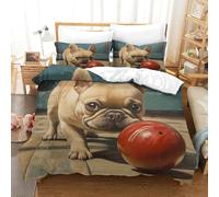 FRENCH BULLDOG 3D Printed Duvet Cover Set Animals Quilt Cover with 2 Pillow Cases Comforter Cover Soft Easy Care with Zipper Closure 3 Pcs for Boys Girls Kids Youth Teens Super King（260x220cm）