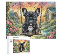 French Bulldog 500 Piece Jigsaw Puzzles Adults Kids Cute Pet Jigsaws Living Room Focal Point Whimsical Challenging Puzzle Stress Relief 500 PCS