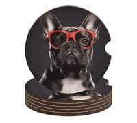 French Bulldog 6PCS Car Coasters Absorbent Drink Coasters with A Finger Universal Wood Coffee Coaster for Cup Holders Non-Slip Car Cup Holder Coaster Cute Drink Mat Car Accessories for Women Men