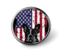 French Bulldog American Flag Round Brooch Pin Badge Lapel Tie for Women Men Office Worker Teacher Decor