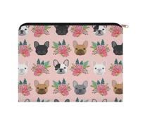 French Bulldog and Flowers Multi Purpose Polyester Zipper Makeup Pouch Portable Cosmetic Storage Organiser Lightweight Toiletry Carry Bag for Holiday Overnight Stays Daily Essentials Storage