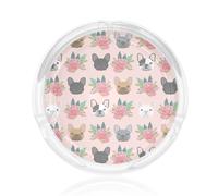 French Bulldog And Flowers Print 3.3in Round Glass Ashtray For Home Office Smoking Accessory Indoor Outdoor Decor