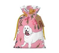 French Bulldog And Flowers Print Christmas Burlap Drawstring Gift Bags Reusable Gift Bags, Holiday Packaging With Rustic Charm