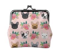 French Bulldog and Flowers Print Compact Coin Purse 4.52 x 4.13in Cute Mini Wallet with Kiss Lock Waterproof Pouch