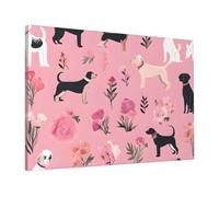 French Bulldog and Flowers -Print Modern Canvas Wall Decor 16X24 Inche, Frameless Art Print with Wooden Strainer, Ready to Hang for Living Room & Bedroom.