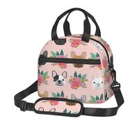 French Bulldog and Flowers Print Student Insulated Lunch Bag School Adjustable Shoulder Strap Work Travel Picnic