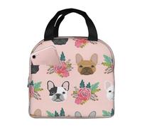 French Bulldog and Flowers Print Students Lightweight Insulated Lunch Bag School Thermal Tote Work Picnic Travel